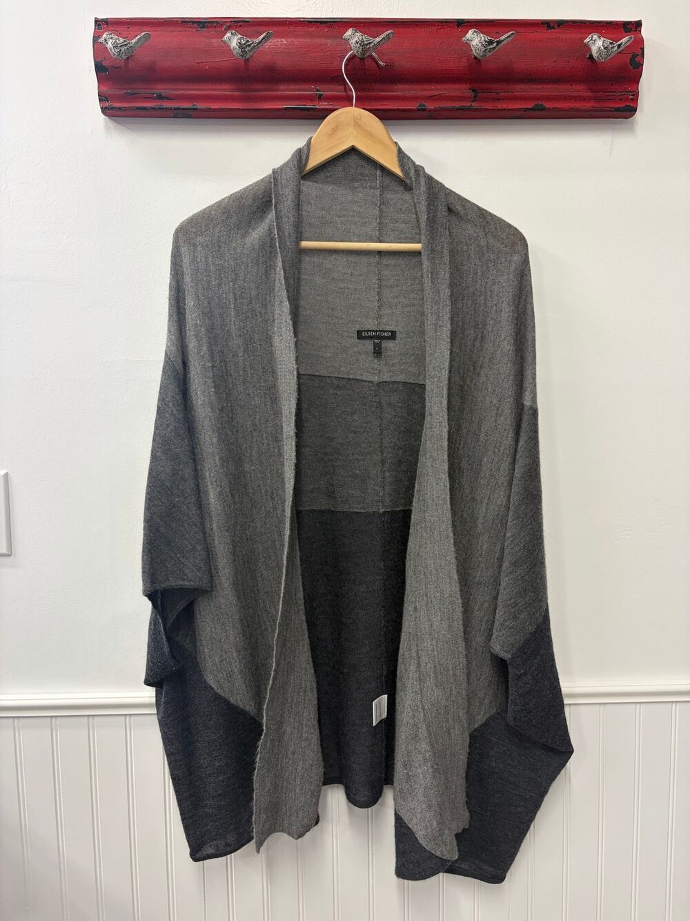 Eileen Fisher Three Tone Open Cardigan Sz Large Gray 100% Royal Alpaca Lagenlook